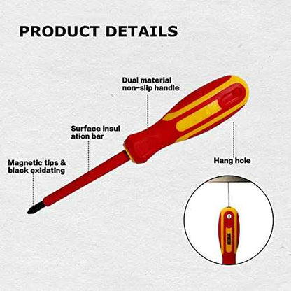 6-Piece 1000 Volts Insulated Screwdriver Set, Magnetic Tip Electrician Screwdriver Set, 4 Slotted and 2 Philips, with Plastic Supporter