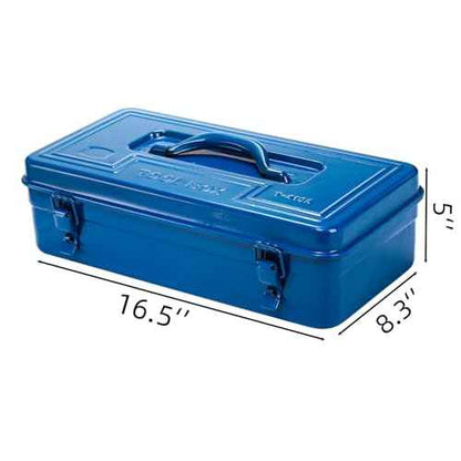 Portable Steel Tool Box, 16 Inch Metal Tool Organizer Box with Double Latch Closure and Handle, Heavy Duty Storage Toolbox Chest for Workshop, Garage, Warehouse, Household, Blue