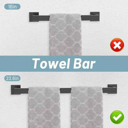 Black Towel Bar Bathroom Accessories Set, 23.6Inch Towel Rack for Bathroom, 10 Pieces SUS304 Stainless Steel Towel Racks Toilet Paper Holder Set for Bathroom Wall Mounted