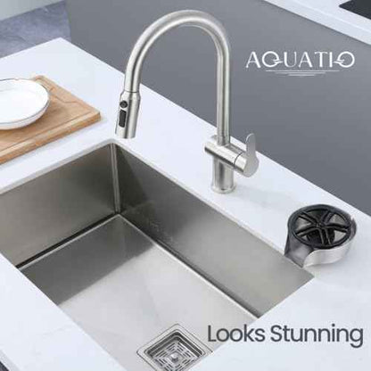 2 in1 Glass Rinser for Kitchen Sink - Stainless Steel Cup Cleaner - Counter Top Bottle Washer - Kitchen Sink Accessories - Attachements - Sink Sprayer (Nickel)