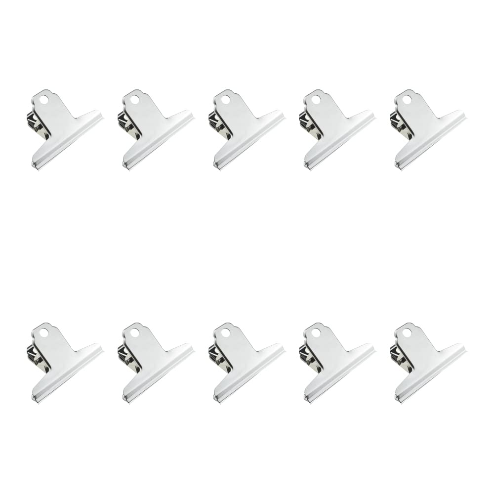 HAHIYO 3inch Silver Bulldog Clips Metal File Hinge Binder Clamps Save Space Strong Spring Jaws Rock Solid Grip Book Lay Flat Deburred Edge for Hang Photos Wall Grid Dog Food 10PCS