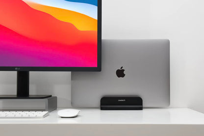 JOKItech Aluminum Laptop Vertical Stand Organizer, Sturdy Laptop Computer Holder Desktop Stand Compatible with New Retina Apple MacBook Pro/Air, Mac mini and iPad Pro - Black