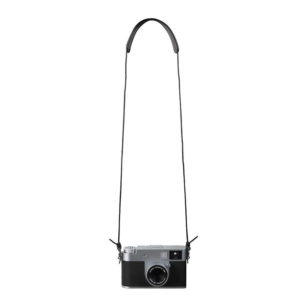 DBZZ Vintage Ultra-Thin Genuine Leather Camera Lanyard Cowhide Rope Neck Strap for Fujifilm X100VI X-HALF For Ricoh (Black)
