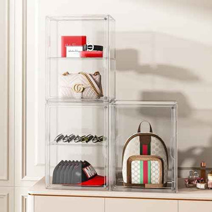 Clear Purse Organizer for Closet 1 Pack Clear Handbag Storage Organizer, Stackable Acrylic Display Case with Adjustable Divider for Purse, Handbag, Backpack, Wallet, Collectibles, XXX-Large
