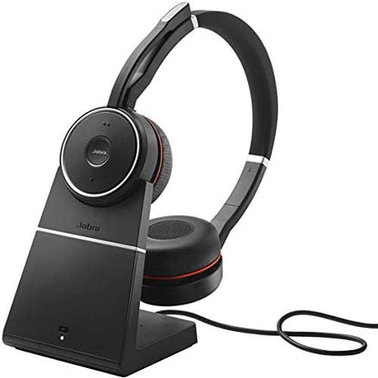 Jabra Evolve 75 UC Stereo Wireless Bluetooth Headset/Music Headphones Including Link 370 (U.S. Retail Packaging), Black