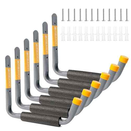 9.8" Ladder Hooks for Garage Wall, 6PC Garage Storage Hooks with Jumbo Arm, Heavy Duty Large Hooks for Tools, Bikes, Chairs, and Outdoor Organization