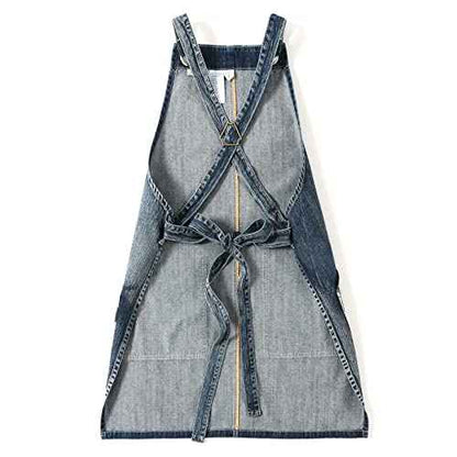 Jeanerlor Denim Cross Back Apron Acid Washed With Pockets for Hair Stylist