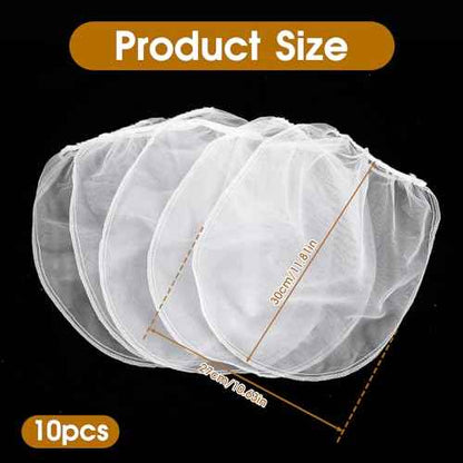 10Pcs Paint Strainer Bag, 1 Gallon Paint Filter with Elastic Drawstring White Fine Mesh Top Opening Nylon Mesh Filter for Paint Gardening