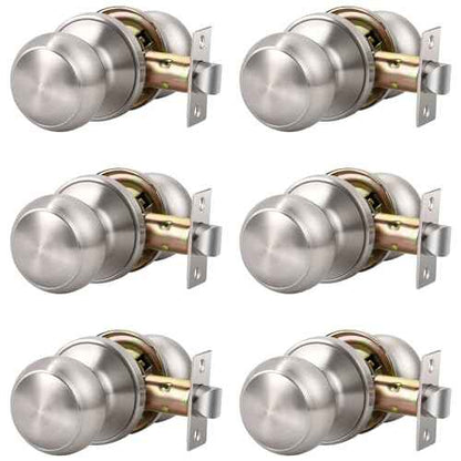 KNOBWELL 6 Pack Passage Door Knob Brushed Nickel,Round Door knob for Hall and Closet Door Knobs, Non-Locking Round Door Handle, Satin Nickel Interior Door Knob, Keyless Stainless Steel Passage Knobs