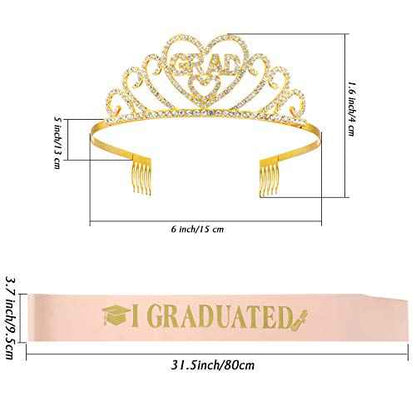 Chuangdi 2024 Graduation Satin Sash Crown Tiara Kit 2024 Graduated Party Decorations Rhinestone Tiara