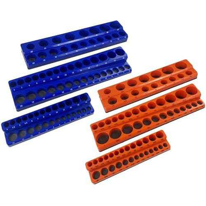 KJE Magnetic Socket Organizer Set 6 Piece, Magnetic Socket Holder Includes 1/4", 3/8", 1/2", Holds 143 Pieces Metric and SAE Socket Trays for Tool Box Drawer