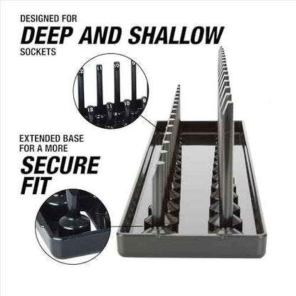 OEMTOOLS 22211 3-Pc Socket Organizer (Metric), Socket Holder for Organizing 1/4", 3/8", and 1/2" Sockets, Labeled Posts, Secure Fit, Sizes 4 mm to 27 mm