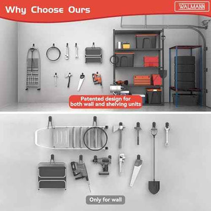 WALMANN 12 PCS Garage Storage Hooks, Wall Mount Utility Hooks for Tools, Ladders, Cords, Folding Chairs, Shovels and Rakes, Shelving Hooks for Keyhole Shelving Units(Black)