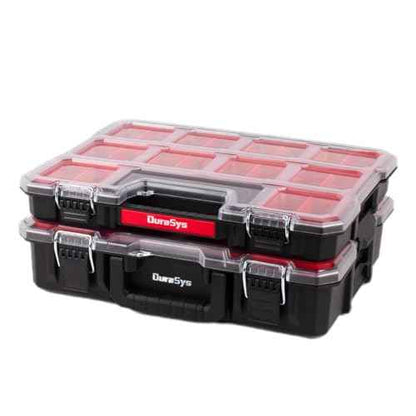 Tools Organizer, Small Parts Storage Craftsman Toolbox, 2 Pcs (1+1) Durable Hardware Deep Box Storage, 17.3 * 14 * 6.7" with Removable Inner Cups