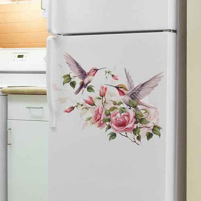 Pink Rose Hummingbird Flower Wall Stickers, sacinora Romantic Floral Art Bird Wall Decals Removable Vinyl Peel and Stick for Living Room Bedroom Nursery Playroom Kitchen Decorations