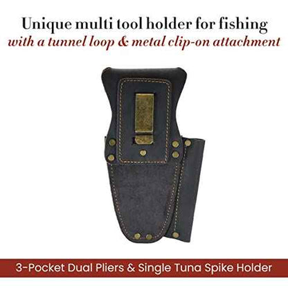 Style N Craft 70012-3 Pocket Dual Pliers & Single Tuna Spike Holder in Oiled Leather - Dark Brown
