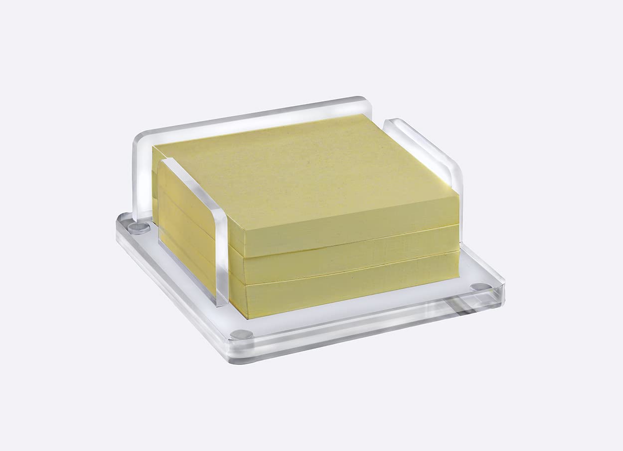 Kantek Clear Acrylic Sticky Note Dispenser, 3"x3" Note Pad Holder, 3.9" x 3.9" x 1.5", Office Memo Organizer, Desk Accessory