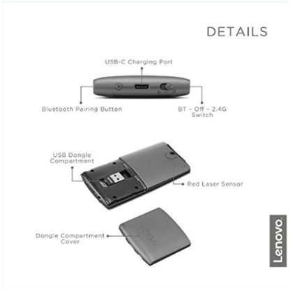 Lenovo Yoga Pro Mouse, Bluetooth, USB-C Rechargable, Dual Mode Bluetooth, 6 Button, Right Handed Design, Ergonomic Design, Programmable Buttons, 2-Way Metal Scroll Wheel, Tidal Teal