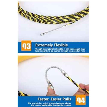 Electrical Fish Tape 1/6-Inch x 100-Foot Fish tape Wire Puller 100ft PET Diameter 3 Wires Twisted with Guide Spring Optimized Housing and Handle Wire Threader Wire Puller¡¼4.5mm*30m¡½