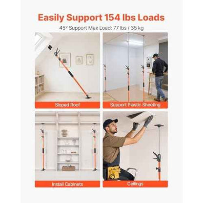 VEVOR Cabinet Jack Support Pole, 2-Pack, 45.7-114.2 Inch Steel Telescopic Quick Support Rod, Adjustable 3rd Hand System up to 154 lbs Capacity for Installing Cabinets, Lifting Drywall, Cargo Bars