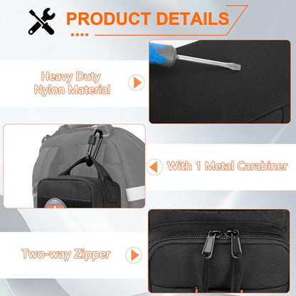 Heavy Duty Small Tool Bag Storage with 2 Zipper Pouches, Multi-functional Tactical Molle Tool Organizer Case with Locking Carabiner for Camping, Road Trip, Electricians, EDC, Multimeter Case