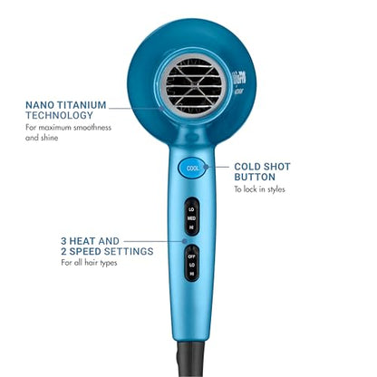 Nano Titanium 2000-Watt Blow Dryer with Concentrator Nozzle, Professional Grade Ionic Corded Styling Tool for Hair