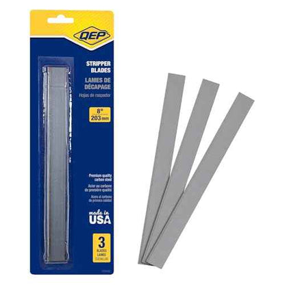 QEP 62904Q 8 in. Carbon Steel Replacement Blades for Floor Scraper and Striper, 3 Count, Grey