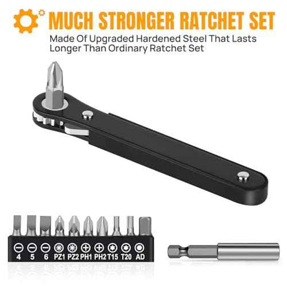 12-IN-1 Ratcheting Screwdriver Set - Mini Right Angle Offset Screwdriver with 10 Essential Bits and Magnetic Adapter - Perfect for Tight Spaces and DIY Projects
