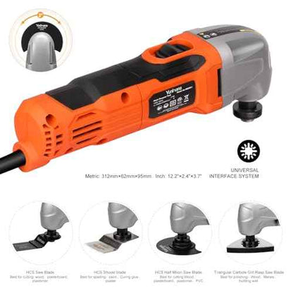 Oscillating Tool, 1.5A Oscillating Multi Tool with 3¡Æ Oscillation Angle, 12pvs Accessory: 3 Saw Blades, Semi-Circle Blade, Sanding Plate, 6 Sanding Papers for Cutting, Grinding, Sanding