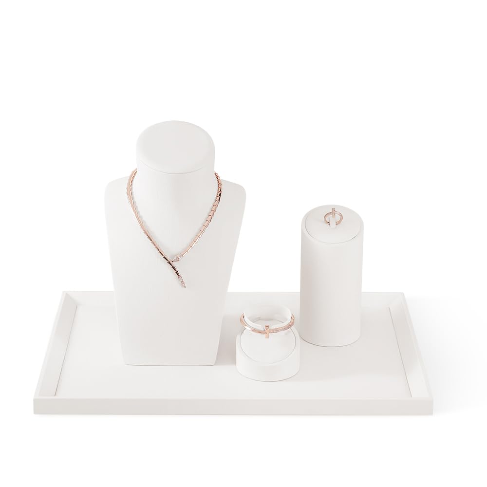 Yinbeini Jewelry Trays, Leather Tray, Luxury White Jewelry Organizer Tray For Necklace,Earring,Ring,Flat Jewelry Organizer For Dresser