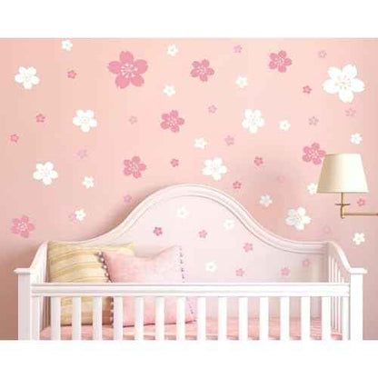 FLFK 55 Pcs Cherry Blossoms Wall Decals Peel and Stick Flower Wall Stickers for Nursery Living Room Bedroom Girls Room Home Decor