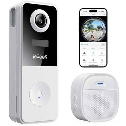 ieGeek Doorbell Camera Wireless No Subscription, 3MP Video Doorbell with Chime, 180¡Æ Head to Toe View, 2-Way Talk Voice Changer, AI Motion Detection Night Vision, Only 2.4GHz WiFi, Works with Alexa