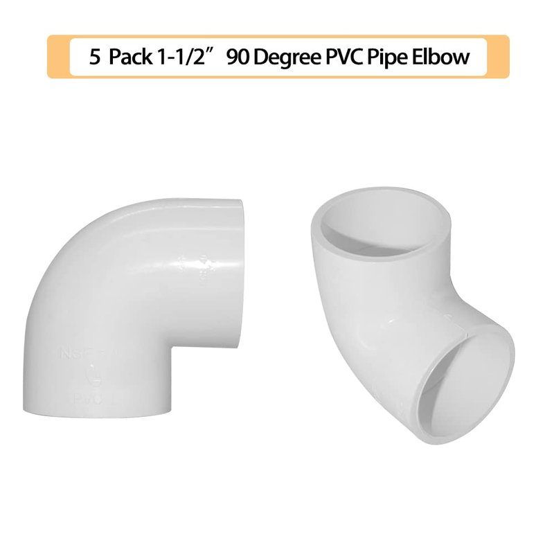 Fitvell 5PCS 1-1/2" 90 Degree Elbow PVC Pipe Fitting Adapter Coupling Connector Schedule 40 Slip (Socket x Socket) White Color