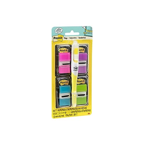 Post-it Flags Value Pack, 50/Dispenser, 4 Dispensers/Pack, 1 in Wide, Assorted Bright Colors, Includes FREE Flags + Highlighter (680-PPBGVA)