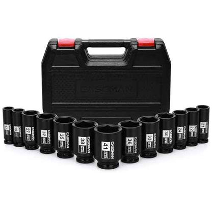 CASOMAN 1/2¡± Drive Deep Big Impact Socket Set, 13-Piece Large Spindle Axle Nut Impact Wrench Socket Set, 6 Point, CR-MO, Metric, 17mm - 41mm