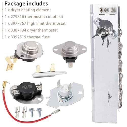 Dryer Heating Element Kit Replace for Whirlpool WED5300VW0 WED5000VQ0 WED5100SQ0 WED5000DW1 WED5000DW2 WED5010LW0 WED5010LW1 WED5200VQ0 WED5200VQ1 WED5050LW0 WED5050LW1 WED5200TQ0