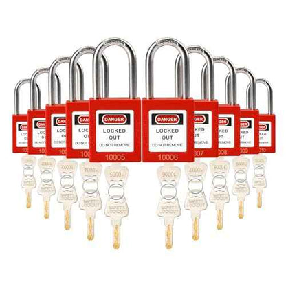 10 Red Lockout Tagout Locks Set,Keyed Different,2 Keys Per Lock,OSHA Compliant Safety Padlocks for Lockout Stations and Devices
