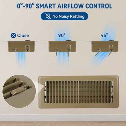 4" x 12" Floor Register Vent Covers 6-Pack, Walkable Powder-Coated Metal Vent Covers with Adjustable Airflow, Curved Safe Edges for Floor/Wall, Brown