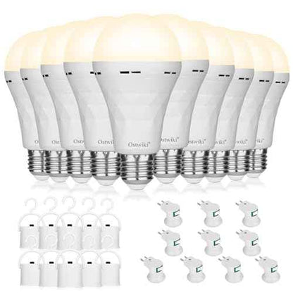 10 Pack Rechargeable Light Bulbs, Emergency Light Bulbs for Power Outage Hurricane Camping 3000K Warm Light Battery Operated Light Bulb 9W E26 1200mAh Battery Backup Soft Light Bulb for Lamps