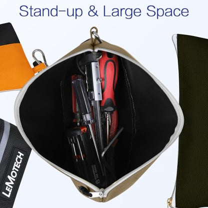 LeMotech Zipper Tool Bag with Carabiners, Water Resistant Stand-Up Utility Pouch Heavy Duty 1680D Oxford, Multipurpose Storage Pouch, 9 Pack