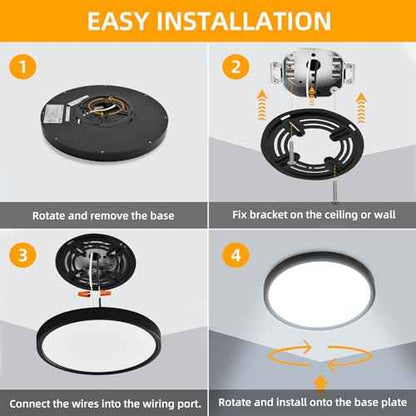 Hlite 4pack 12 inch Flush Mount LED Ceiling Light Fixture,24W 2400LM Super Slim Light Fixtures Ceiling Mount 3000K/4000K/5000K 3CCT Selectable,Ceiling Light Fixtures for Kitchen,Bedroom (Black)