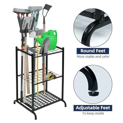 Garden Tool Organizer and Storage, Yard Tool Organizer for Garage Up to 41 Tools, 3-tire Yard Tool Holder Holding Long Handled Tools for Shed Garden Outdoor