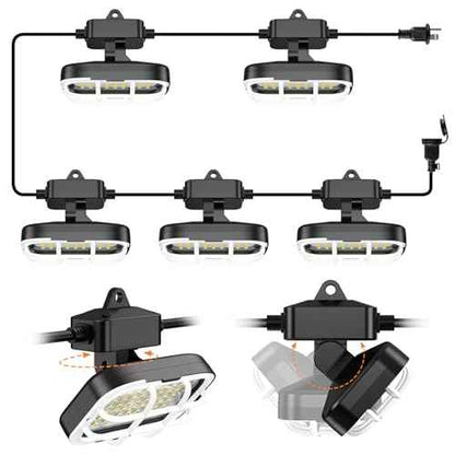 50ft LED Construction String Lights,Super Bright 7500lm 75w Adjuest 90&180 Degrees On Both Sides Waterproof IP66 Led String Work Lights, Construction Temporary Lights (50ft-Adjustable 5lights).