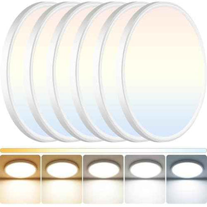 DINGLILIGHTING 6Pack LED Flush Mount Ceiling Light: 12 inch Super Slim Dimmable & 5CCT (2700-6000K) Kitchen Lighting Fixtures Ceiling - 24W White Low Profile Ceiling Lamp for Bedroom Garage Hallway