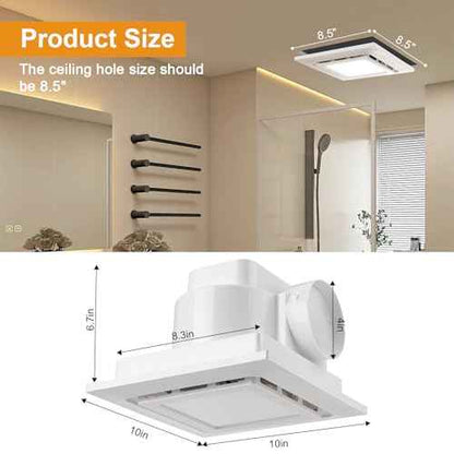 Bathroom Exhaust Fan with Light, Ultra Quiet Ventilation Fan Combo 1.0 Sone 130CFM, 10x10 Ceiling Bath Fan with 1500LM LED Light for Bathroom, Fits 8.3"x8.3" Opening