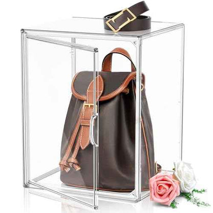 1 Pcs Super Large Acrylic Display Case Purse Handbag Storage Organizer for Closet Clear Stackable Bag Boot Shoe Boxes with Magnetic Door