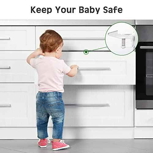 Tuanse 30 Pcs Cabinet Locks Invisible Safety Drawer Latches with Screws Self Adhesive Cabinet Drawer Locks for Home Kitchen Furniture Door Latches(White)
