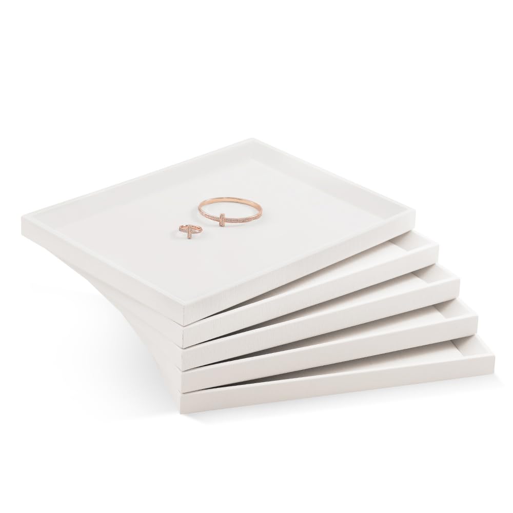 Yinbeini Jewelry Trays, Leather Tray, Luxury White Jewelry Organizer Tray For Necklace,Earring,Ring,Flat Jewelry Organizer For Dresser