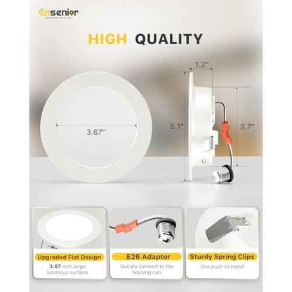 Ensenior 4 Inch LED Can Lights 12 Pack, Dimmable Retrofit Led Recessed Lighting, 5CCT Adjustable Color Temperature (2700K-5000K), 7W=77W 700LM, IC & Damp Rated, FCC