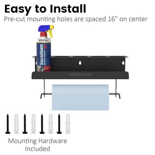 UNITEDPOWER 5 Aerosol Spray Can/Paper Towel Holder, Paint Bottle Storage Rack, Steel Wall Mount Shelf, Tool Organizer for Garage, Craft Workspace and Home